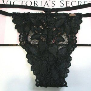 VICTORIA'S SECRET PINK Chenille Lace V-String Thong Panty S M L XL XXL Black VS